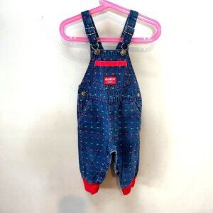Vintage OshKosh BGosh Denim Toddler Overalls Blue Red Pattern Size 2T 100% Cotto